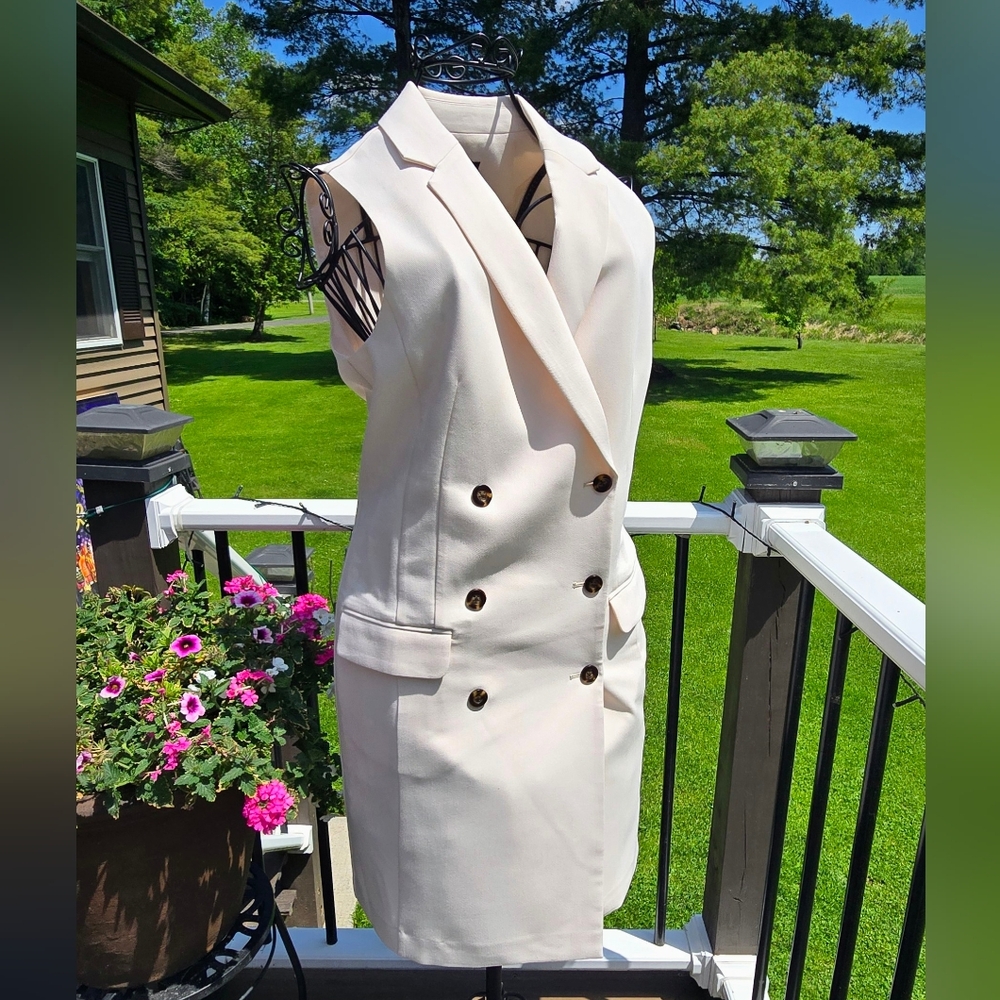 Ann Taylor Cream Double-Breasted Midi Dress - Picture 3 of 9